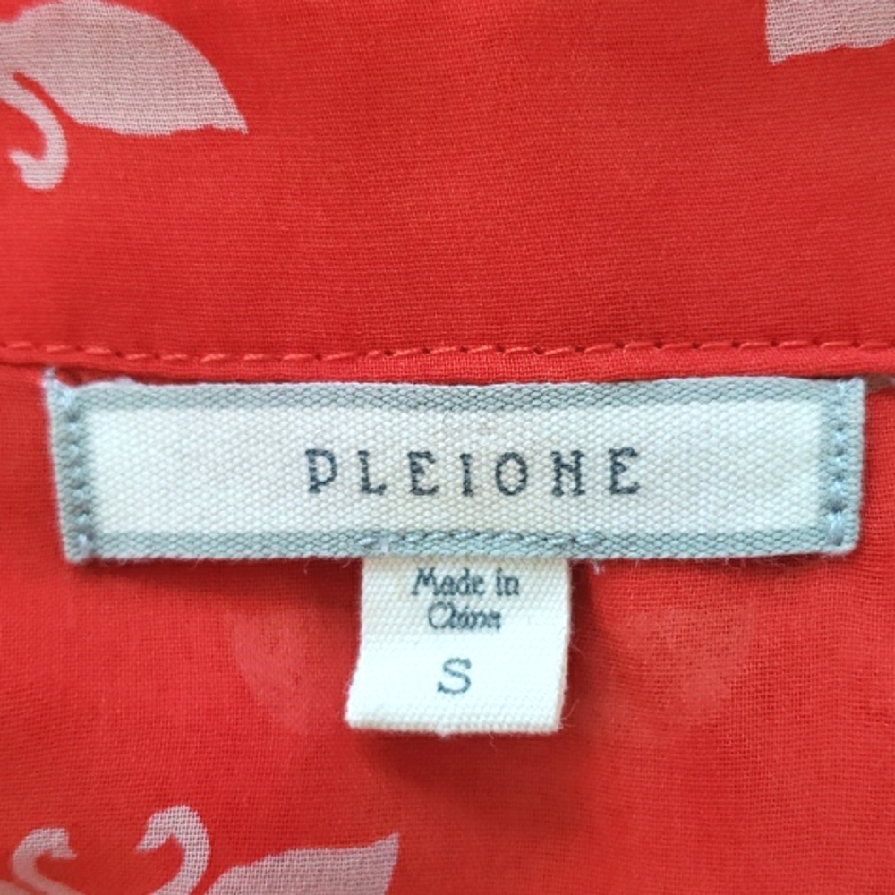 Anthropologie Pleione Swan Print Mandarin Collar Blouse Tunic Red Orange S - Picture 14 of 15
